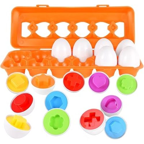 CPSYUB Easter Eggs Learning Toys for Toddlers 1-3 Year Old Girls/Boys, Montessori Egg Matching Toy Educational Color & Shape Recognition Skills Gifts Toys BPA Free (12 Eggs)