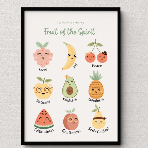 Fruit of the Spirit Wall Art, Galatians 5:22-23, Scripture Art for Kids Room, Christian Wall Art, Bible Verse Print, Printable Poster, Sign