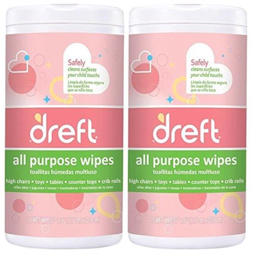 Dreft Multi-Surface All-Purpose Gentle Cleaning Wipes for Baby Toys, Car Seat, High Chair & More, 70 Count, Pack of 2