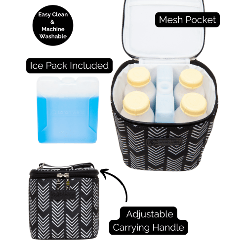Cold Gold Breastmilk Cooler Bag Ice Pack Included Black and White Insulated Storage – Sarah Wells Bags