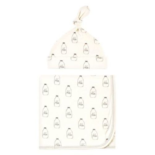 Touched by Nature Unisex Baby Organic Cotton Swaddle Blanket and Cap, Milk, 0-6 Months