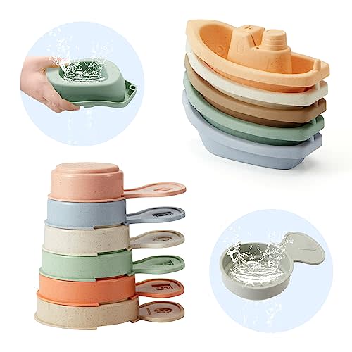 Bath Toys Floating Boats with Bathing Spoon, 11 PCS Bathtub Bath Toy for Babies Water Table Toys Toddler Birthday Gift for Preschool Boys/Girls