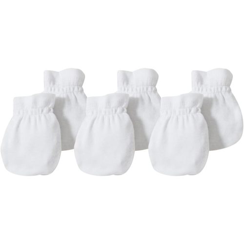 Burt's Bees Baby Baby Girls' Mittens, No-Scratch Mitts, 100% Organic Cotton, Set of 3 - Cloud - One Size