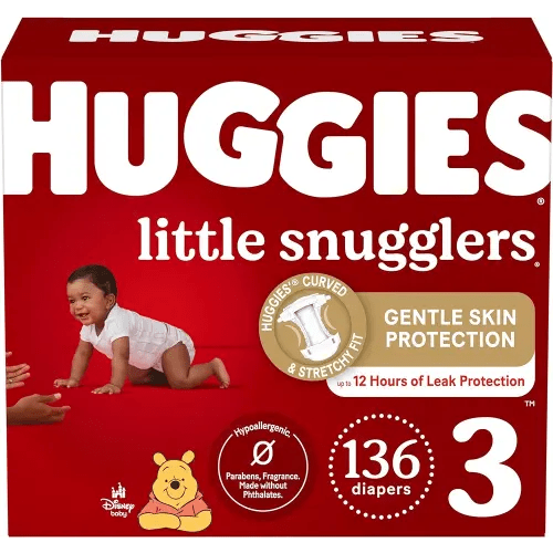 Huggies Size 3 Diapers, Little Snugglers Baby Diapers, Size 3 (16-28 lbs), 136 Count