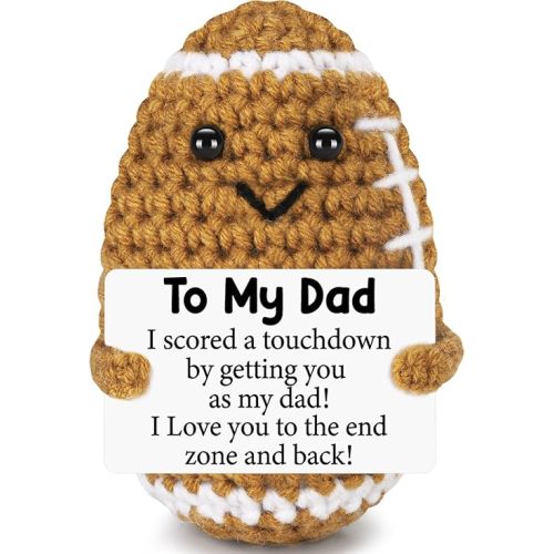 Dad Gifts from Daughter Son Wife, Positive Handmade Crochet Dad Christmas Birthday Gift, Funny Cute Small Gifts for Dads, I Love You Girl Papa Gift Idea, Unique Doll for Step-Dads Football