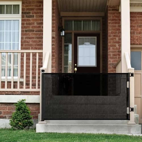 Cumbor 2 Pack Baby Gate Retractable Gates for Stairs, Mesh Dog Gate for The House, Wide Pet Gate 33" Tall, Extends to 55" Wide, Long Child Safety Gates for Doorways, Hallways, Indoor/Outdoor(Black) - 33" Tall x 55" Wide (2 Pack)