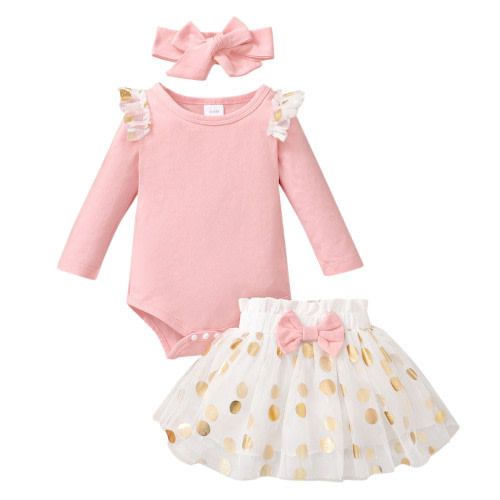 Newborn Baby Girls Clothing Sets Romper Sweatshirt Tutu Skirts Headband 3Pcs Clothes For 3-6 Months