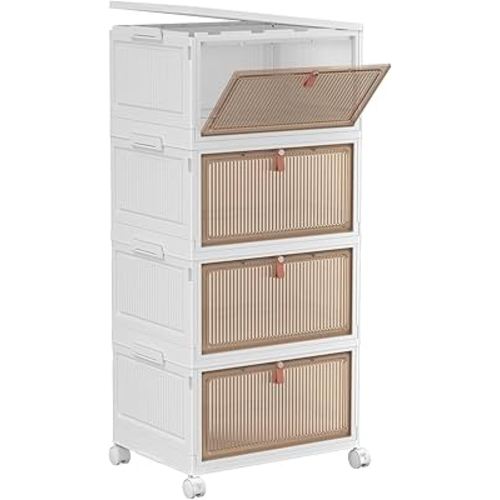 Amazon.com: YFXCVSL 4 Tier Plastic Storage Bins with Lid 23QT, Stackable Storage Containers with Wheels, Folding Storage Boxes, Collapsible Storage Bins, Closet Organizers and Storage for Living Room,Office,Dorm : Home & Kitchen