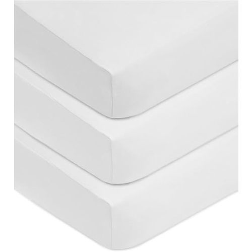 American Baby Company 3 Pack Fitted Crib Sheets 28" x 52", Soft Breathable Neutral 100% Cotton Jersey Sheet, White, for Boys and Girls, Fits Crib and Toddler Bed mattresses