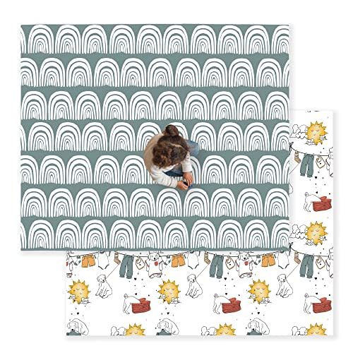 JumpOff Jo Baby Play Mat - Large Folding Foam Play Mat for Infants, Babies, Toddlers, Waterproof, Double-sided (70" x 59") - Rainbow Dog Days