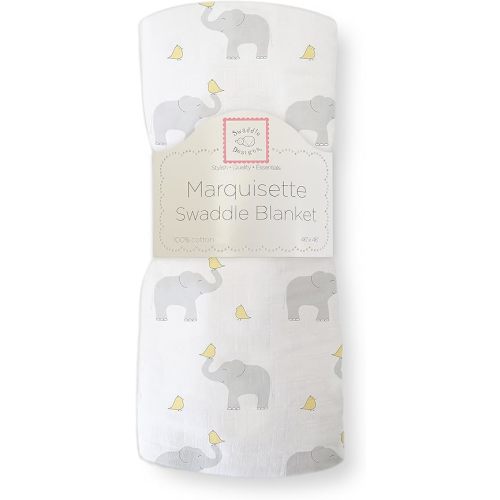 SwaddleDesigns Marquisette Receiving Swaddle Blanket for Baby Boys & Girls, Soft Premium Cotton Muslin, Best Shower Gift, Elephant and Pastel Yellow Chickies, Parent Picks Award Winner