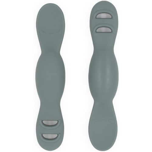 Yeah Baby Goods All You-Tensil, 2 Pack – Silicone Baby Led Weaning Spoon & Dipper - Self-Feeding Spoon Designed by Feeding Specialist to Support Development, 4+ Months Baby Utensils, (Faded Jade)