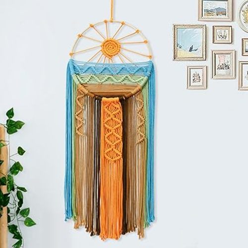 Artilady Sunburst Wall Decor Dream Catcher - Macrame Wall Hanging Large Dreamcatchers, Colorful Hand Woven Tapestry Sunshine Boho Room Decor for Bedroom Living Room Nursery (Sunshine)