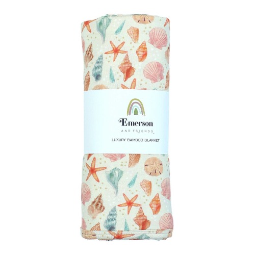 Sandy Seashells Swaddle Blanket: Beige/Multi