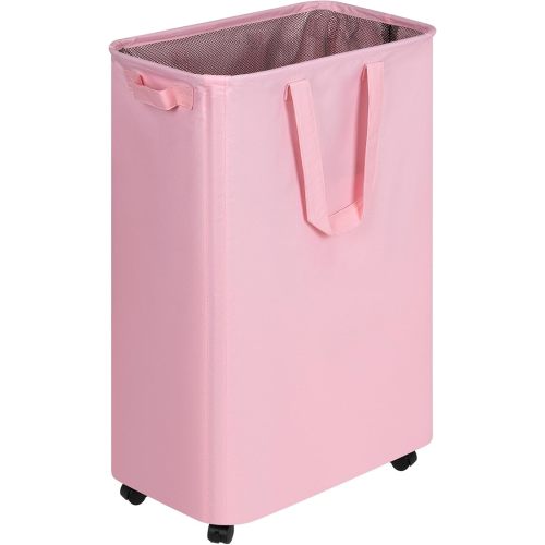 efluky Slim Laundry Hamper with Wheels, Rolling Laundry Basket for Clothes, Small Laundry Basket for Bedroom, Dorm and Laundry Room, 75L (19.8 Gallons) Pink