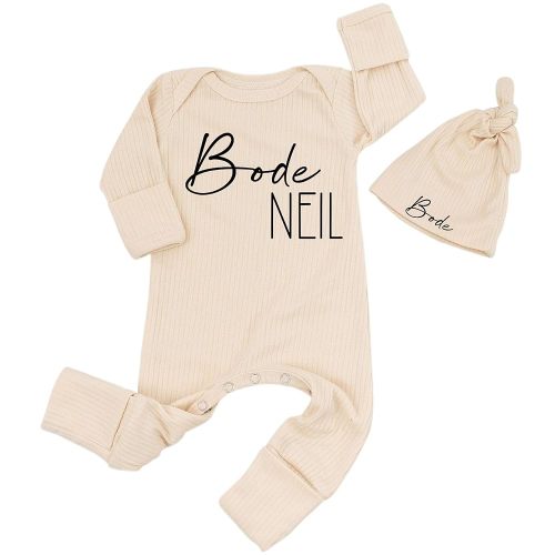 Personalized Newborn Coming Home Outfit - Custom Name Baby Bodysuit Romper and Hat Newborn Boys Girls 0-3 Months