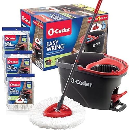 O-Cedar Easywring Microfiber Spin Mop & Bucket Floor Cleaning System with 3 Extra Refills