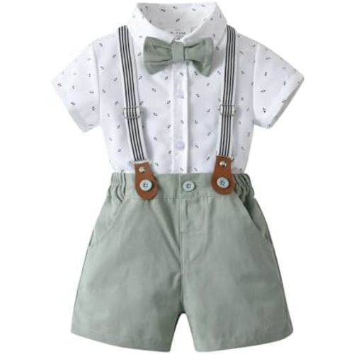 Baby Boys Gentleman Shorts Sets, Infant Outfits Suits, Shirt+Shorts+Bow Tie+Suspenders
