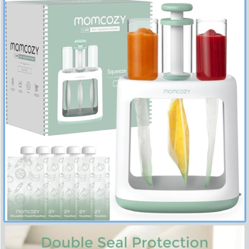 Momcozy Squeeze Station,Baby Food Maker&Pouch Filler for Homemade Baby Puree, BPA-Free, Dishwasher Safe, with Reusable Baby Food Pouches for Babies & Toddlers