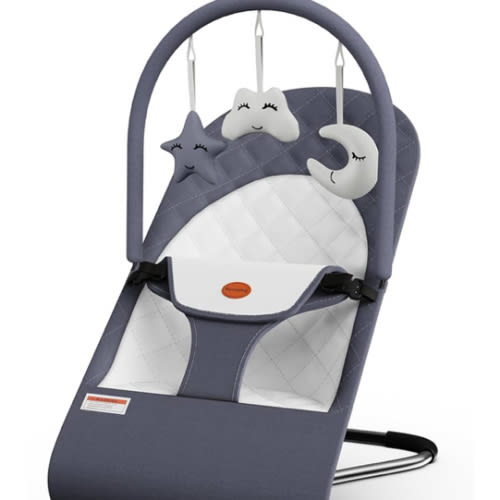Portable Baby Bouncer Seat for Infants, 0-18 Months, 3 Modes of Use with Rocker & Stationary Options, Ergonomic Infant Chair with Hanging Toys, Baby Shower Gifts – Grey
