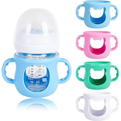 4 Pack Silicone Sleeves for Avent Glass Bottle, Anti Breakage Baby Bottles Holder - BPA-Free, Food-Grade, Compatible with Philips Avent Natural Glass Baby Bottles (4 oz)
