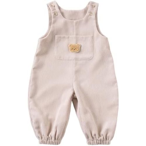 Toddler Baby Fall Winter Outfit Girl Boy Bear Embroidery Overall Pants Suspender Corduroy Jumpsuit with Pocket
