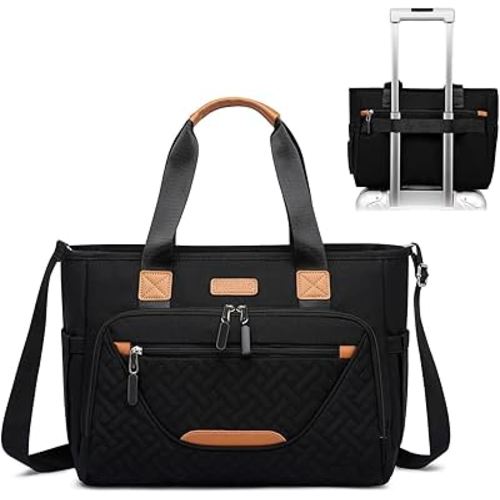 Diaper Bag Tote for Women, Baby Bag with 15.6 Inch Laptop Compartment, Travel Diaper Bag with Insulated Pocket for Toddler & Newborn (Black)