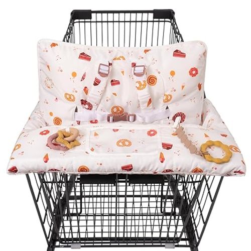 Shopping Cart Cover for Baby 2 in 1 High Chair Covers for Restaurant Comfortable Grocery Cart Seat Covers for Infant, Toddler Universal Suitable for Most Shopping Carts Machine Washable, Dessert