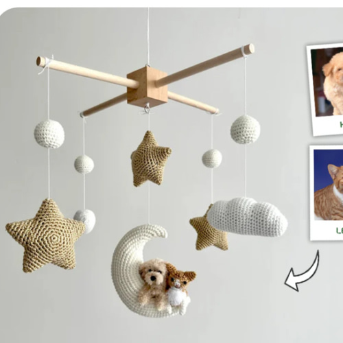 Pet Moon Brown | Custom Crochet Pet Nursery Baby Mobile – My Dollfy