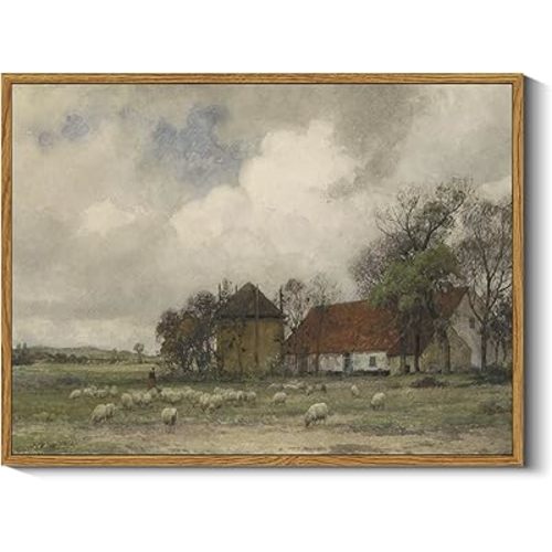 ARPEOTCY Vintage Framed Sheep Wall Art Decor, Bedroom Kitchen Country Farmhouse Paintings Wall Decor, Canvas Prints Art, Home Rustic Cottage Retro Wall Decor, 12x16 Inch