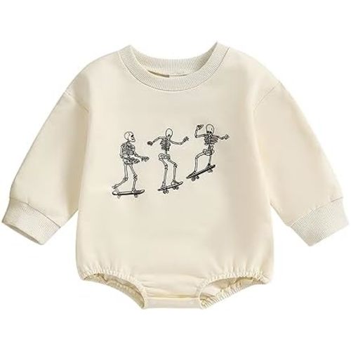 Baby Halloween Clothes Girl Boy Spooky Pumpkin Romper Sweatshirt Long Sleeves Bodysuit Newborn Fall Outfit