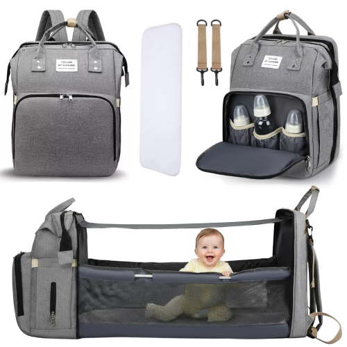 Diaper Backpack, Waterproof Changing Pad, Gray