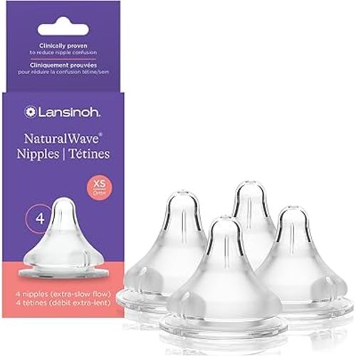 Lansinoh NaturalWave Baby Bottle Nipples, Medium Flow, Size M, 3+ Months, 4 Count – 100% Soft, Durable Silicone, Made Without BPA BPS, Anti-Colic, Supports Baby’s Developing Mouth and Teeth