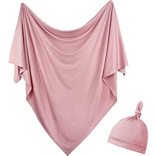 OWLOWLA Newborn Swaddle Set Stretch Wrap Swaddle Receiving Blanket for Baby Boy Girl(Blush-rm)
