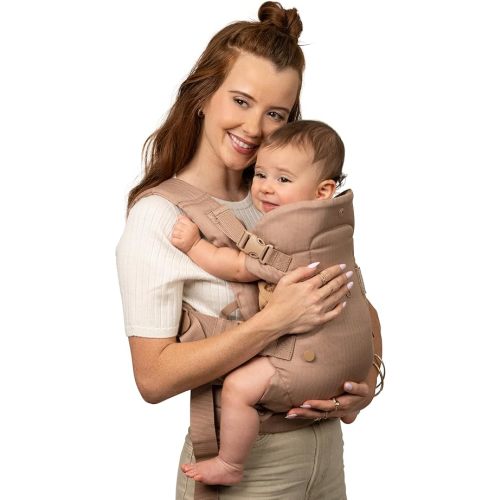 Infantino Flip Luxe 4-in-1 Convertible Baby Carrier, Ergonomic Infant to Toddler Carrier, Updated Lumbar Support, Premium Herringbone Fabric, Elevated Accents, Hands-Free Comfort, 7–35 lbs, Affogato
