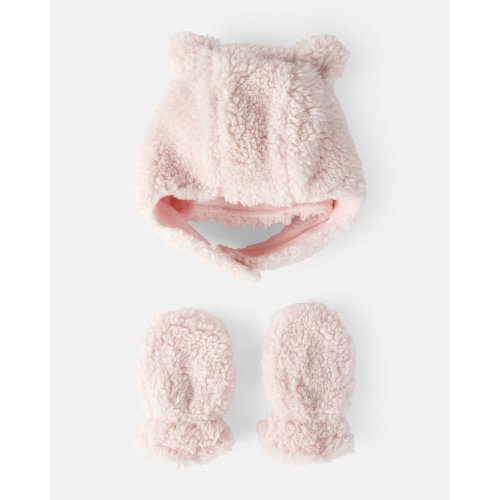 Baby Girl Sherpa Winter Hat & Mittens Set - Pink | Carter's