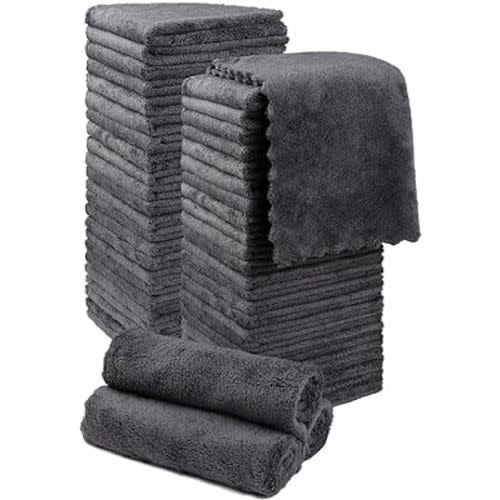Orighty Ultra Soft Washcloths 48 Pack, Premium Microfiber Towel Sets 12 x 12 inches, Absorbent and Quick Drying Coral Velvet Washcloth, Multi-Purpose Wash Cloths for Bathroom, Hotel, and Gym (Grey)