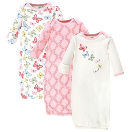 Touched By Nature Baby Girl Organic Cotton Long-sleeve Gowns 3pk, Butterflies, 0-6 Months