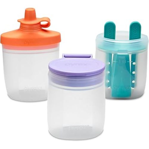 Pyrex Littles (6-PC) Silicone Baby Toddler Feeding Set, 5 OZ Pouches and Lids For Food & Beverage, Airtight Leak-Proof, BPA Free Non-Breakable Dishwasher Safe, Ages 6 Months +