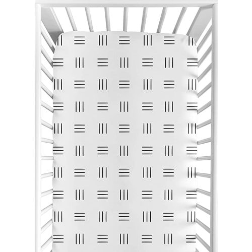Sweet Jojo Designs White and Black Boho Mudcloth Boy Girl Fitted Crib Sheet Baby or Toddler Bed Nursery - Black and White Bohemian Woodland Tribal Southwest Mud Cloth Hatch Gender Neutral Triple Line