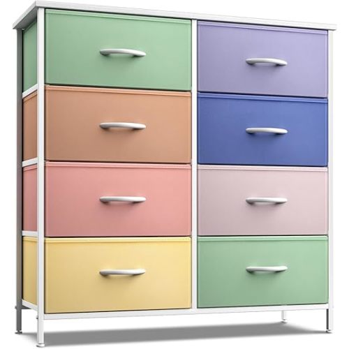 Sorbus Kids Dresser with 8 Drawers - Furniture Storage Chest Tower Unit for Bedroom, Hallway, Closet, Office Organization - Steel Frame, Wood Top, Tie-dye Fabric Bins (Pastel 2)