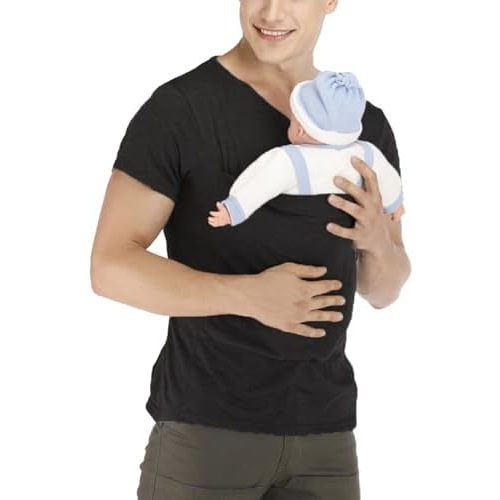 Kangaroo Shirt for Dad and Baby, Dad Shirt with Baby Pouch V Neck Dad Kangaroo T-Shirt Dad Baby Carrier Shirt