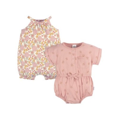 Gerber Baby Girl Rompers, 2-Pack, Sizes 0/3 Months - 24 Months