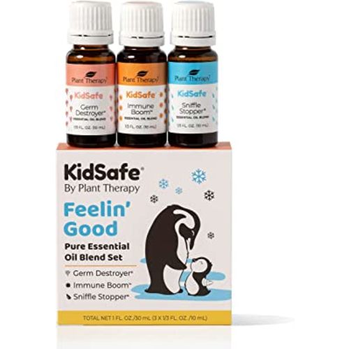 Plant Therapy KidSafe Feelin' Good Essential Oil Blend Set, includes: Germ Destroyer, Immune Boom, Sniffle Stopper 100% Pure, Undiluted, Natural Aromatherapy 10 mL (1/3 oz)