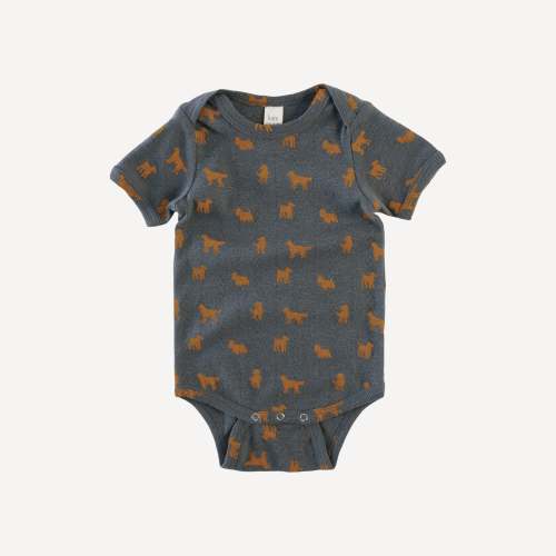 short sleeve lap neck bodysuit | tiny apricot dogs | organic cotton pointelle