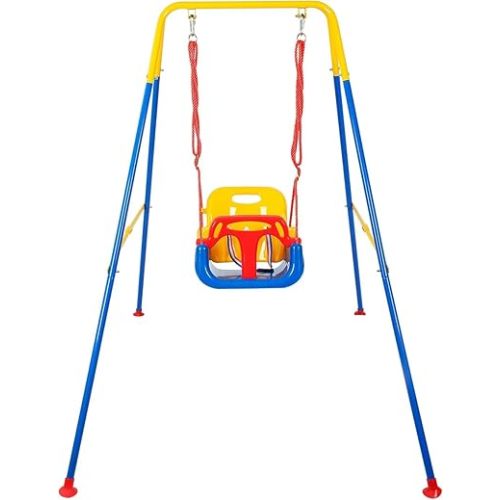 3-in-1 Toddler Swing Set, Metal A-Frame Hammock Chair Stand, Foldable Baby Swing Frame, Easy to Assemble & Store, Indoor/Outdoor Swing Stand for Toddler Baby Jumper Chair (SEAT)