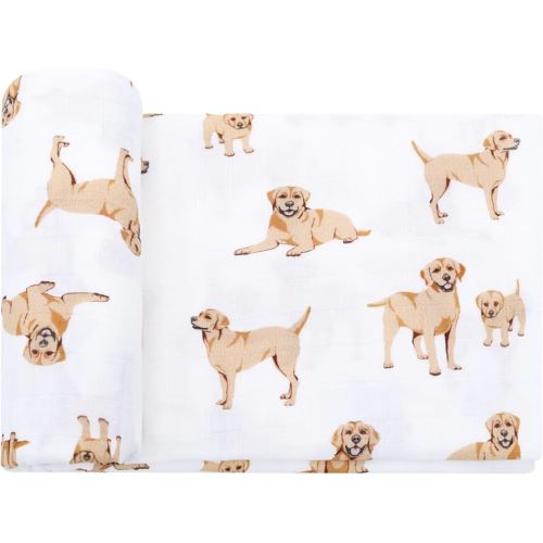 LifeTree Baby Swaddle Blankets Dog Pattern, Muslin Blankets Boys Girls Swaddling Wrap Receiving Blanket for Newborn, 70% Viscose from Bamboo and 30% Cotton, Large 47" x 47", Labrador