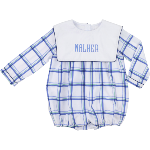 Navy And Green Plaid Square Collar Bubble - Cecil and Lou