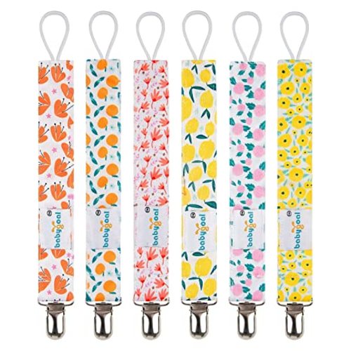 Babygoal Girl Pacifier Clips, 6 Pack Pacifier Holder for Boys and Girls Fits Most Pacifier Styles & Baby Teething Toys and Baby Gift 6MP05 - Lemon and orange