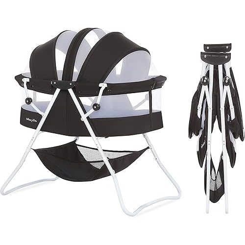Dream On Me Karley Bassinet in Black, Lightweight Portable Baby Bassinet, Quick Fold and Easy to Carry , Adjustable Double Canopy, Indoor and Outdoor Bassinet with Large Storage Basket.